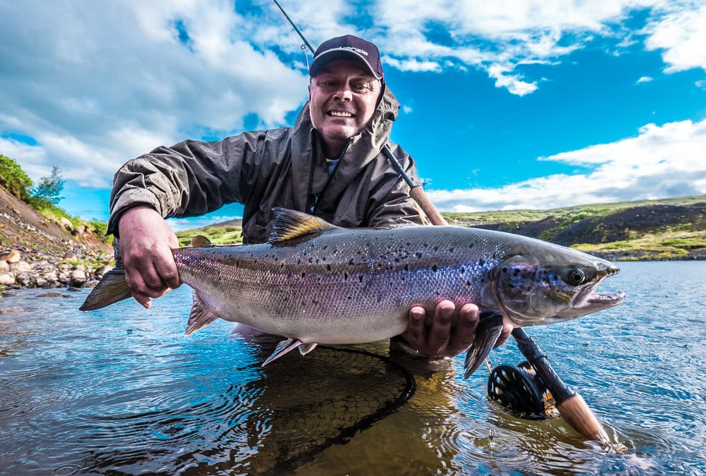 Salmon fishing, on Sydri-Bru, beat.Sog,river,Iceland