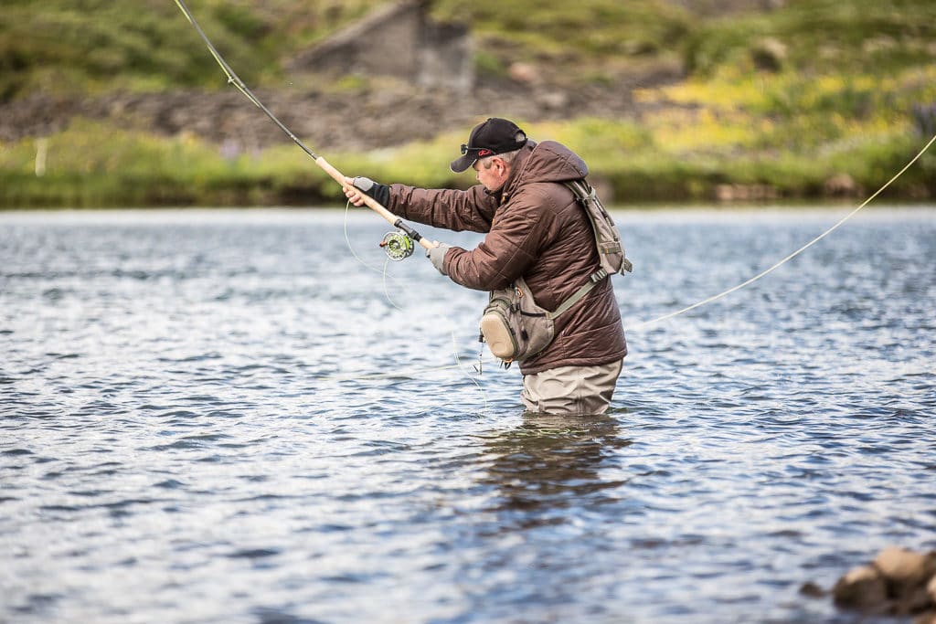 Salmon fishing, on Sydri-Bru, beat.Sog,river,Iceland